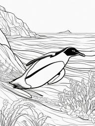 Penguin Coloring Pages - Penguin diving into the ocean  simple coloring pages