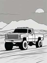 Monster Truck in Desert Dust Storm Coloring Pages - Trucks Racing Through Desert Storms  minimal black outline printable sheet, coloring page