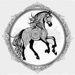 mandala horse tattoo  simple tattoo,minimalist,white background