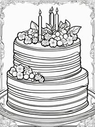 Cake Coloring Pages - Cake topped with fruits and edible flowers  simple coloring pages