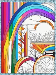 Rainbow Coloring Page - Artistic rainbow with geometric patterns.  easy,simple,minimal,coloring pages,black and white outline