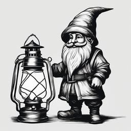 drawing of a gnome holding a lantern  minimal rough sketch scribbles,doodles,black and white