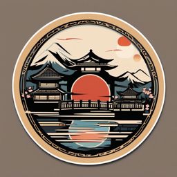 Japanese Tea House Sticker - Transport yourself to the serene world of Japanese tea ceremonies with the traditional tea house sticker, , sticker vector art, minimalist design