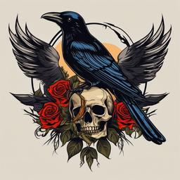 crow and skull tattoo  simple vector color tattoo