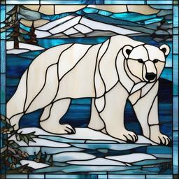 Polar Bear Stained Glass - Embrace the Arctic charm with polar bear stained glass, featuring these majestic creatures in a winter-inspired palette.  