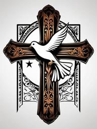 Cross with Dove Tattoo Designs-Creative and meaningful tattoo designs featuring a cross and dove, capturing themes of faith, peace, and spirituality.  simple color tattoo,white background