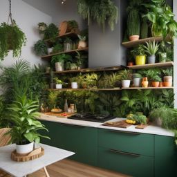 Urban Jungle Cooking Oasis - Turn your kitchen into an urban jungle with houseplants. , kitchen layout design ideas, multicoloured, photo realistic, hyper detail, high resolution,