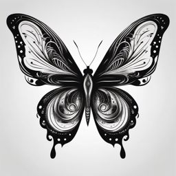 Butterfly with celestial patterns tattoo. Cosmic wings in ink.  minimalist black white tattoo style