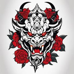 oni flower tattoo  simple color tattoo,white background,minimal