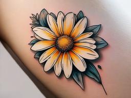 Daisy Tattoo with Name-Personalization of ink with a daisy tattoo featuring a name, expressing a special connection to a loved one.  simple vector color tattoo
