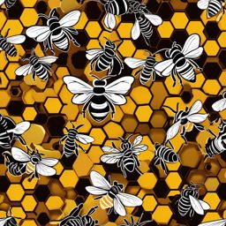 Bees and Honeycomb clipart - Bees around a honeycomb, ,vector color clipart,minimal