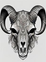 Goat Skull Tattoo - A tattoo capturing the intricate details of a goat skull.  simple color tattoo design,white background