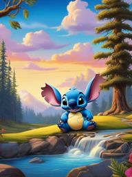 Cute Stitch Wallpaper - Combine the charm of Disney's Stitch with the lush and vibrant landscapes of Yellowstone National Park, offering a cute and delightful backdrop.  intricate patterns, splash art, wallpaper art