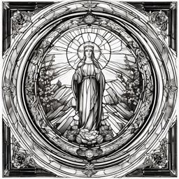 Stained glass window tattoo: Artistic representation of divine light in Catholic tradition.  black white tattoo, white background