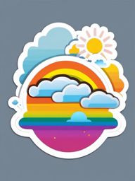 Rainbow Cloud and Sun Emoji Sticker - Colorful daybreak, , sticker vector art, minimalist design
