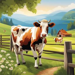 cow clipart in a picturesque countryside - showcasing charming spots. 