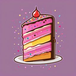 Cake Slice with Sprinkles Sticker - Delicious cake slice covered in colorful sprinkles, ,vector color sticker art,minimal