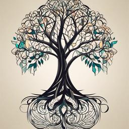 geometric tattoo tree  simple vector color tattoo