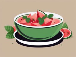 Watermelon Salad Clipart - A bowl of watermelon salad with mint leaves.  color vector clipart, minimal style