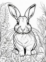 Rabbit Coloring Page - Soft Fluffy Hopper  black outline printable coloring page