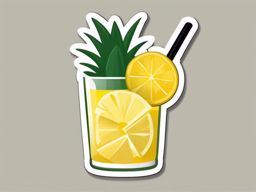 Pineapple Slice and Tropical Drink Emoji Sticker - Refreshing combo, , sticker vector art, minimalist design