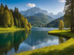 bavarian lakes serenity - create an artwork that conveys the serenity of lesser-known bavarian lakes, with their pristine waters and alpine vistas. 