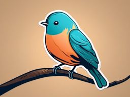 Bird Sticker - A tweeting bird on a branch, ,vector color sticker art,minimal