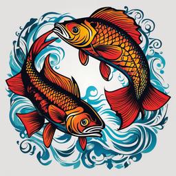 Couple Fish Tattoo-Bold and vibrant tattoos designed for couples, featuring fish designs and capturing themes of love and unity.  simple color vector tattoo