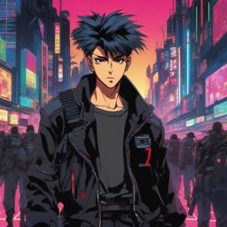 1990 Retro Anime Boy - Leads rebel group in a cyberpunk dystopia.  1990s anime style