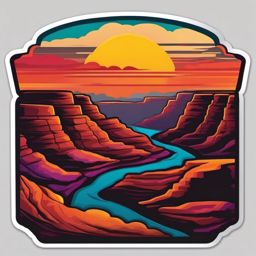 Sunset over canyon sticker- Dramatic and colorful, , sticker vector art, minimalist design