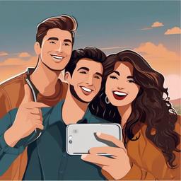 Friends clipart - friends taking a selfie together  