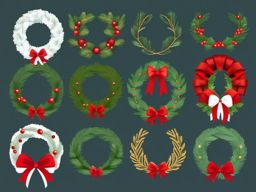 Wreath Christmas Clip Art,Illustrating a holiday wreath-making tutorial with wreath Christmas clip art  simple, 2d flat