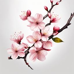 Cherry blossom tattoo: Delicate cherry blossoms in bloom, embodying the fleeting nature of life and its precious moments.  color tattoo style, minimalist, white background