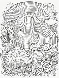 Rainbow Coloring Page - Rainbow with fun doodle elements.  easy,simple,minimal,coloring pages,black and white outline