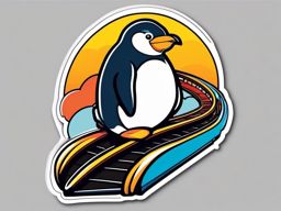 Penguin Roller Coaster Sticker - A penguin experiencing the thrill of a roller coaster ride. ,vector color sticker art,minimal