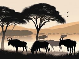 Wildebeest clipart - Large herbivore known for migration, ,vector color clipart,minimal