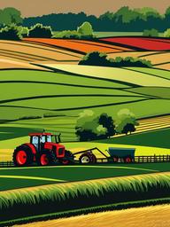 Farm clipart - tractor working in a field  