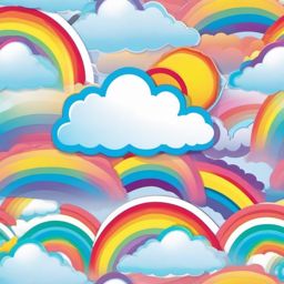 Cloud with Rainbow Sticker - Fluffy cloud with a vibrant rainbow, ,vector color sticker art,minimal