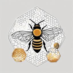 Honey Comb and Bee Tattoo - Combine the geometric allure of honeycombs with the charm of honey bees in a tattoo, creating a visually striking and cohesive design.  simple tattoo,minimalist,white background