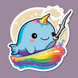 Rainbow Narwhal sticker- Magical Tusk Laughs, , sticker vector art, minimalist design