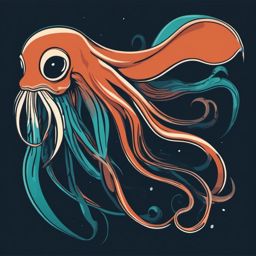 Elusive Giant Squid Clip Art - An elusive giant squid in the abyss,  color vector clipart, minimal style