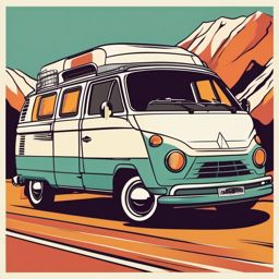 Camper Van Road Trip Clipart - A camper van for road trips and camping.  color vector clipart, minimal style