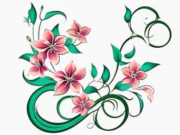 Flower Vine Tattoo - Tattoo featuring a vine adorned with flowers.  simple color tattoo,minimalist,white background