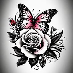 rose tattoo design with butterfly  