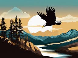 Eagle clipart - eagle flying over a mountain landscape  