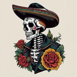 skeleton mexican tattoo  simple vector color tattoo
