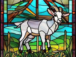 Stained Glass Kid - Young goat jumping playfully  