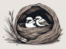 Sparrow Clipart - Sparrow feeding its chicks in a cozy nest , minimal, 2d