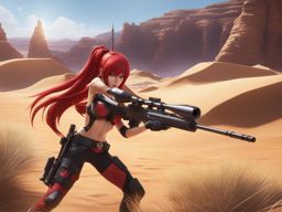 yoko littner takes aim with her high-caliber rifle against an alien threat in a desert wasteland. 