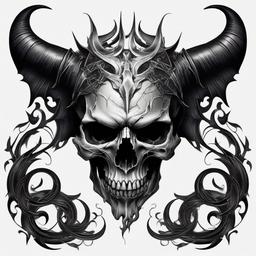 Demon Skull Tattoo-Dark and edgy tattoo featuring a combination of a demon and a skull, capturing themes of darkness.  simple color tattoo,white background